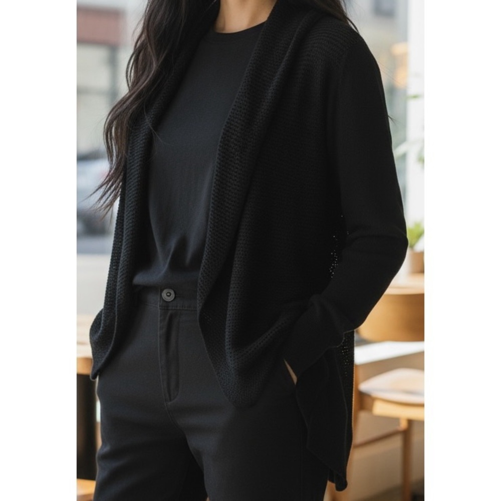 Anthropologie Angel Of The North Small Black Silk Blend Open Cardigan